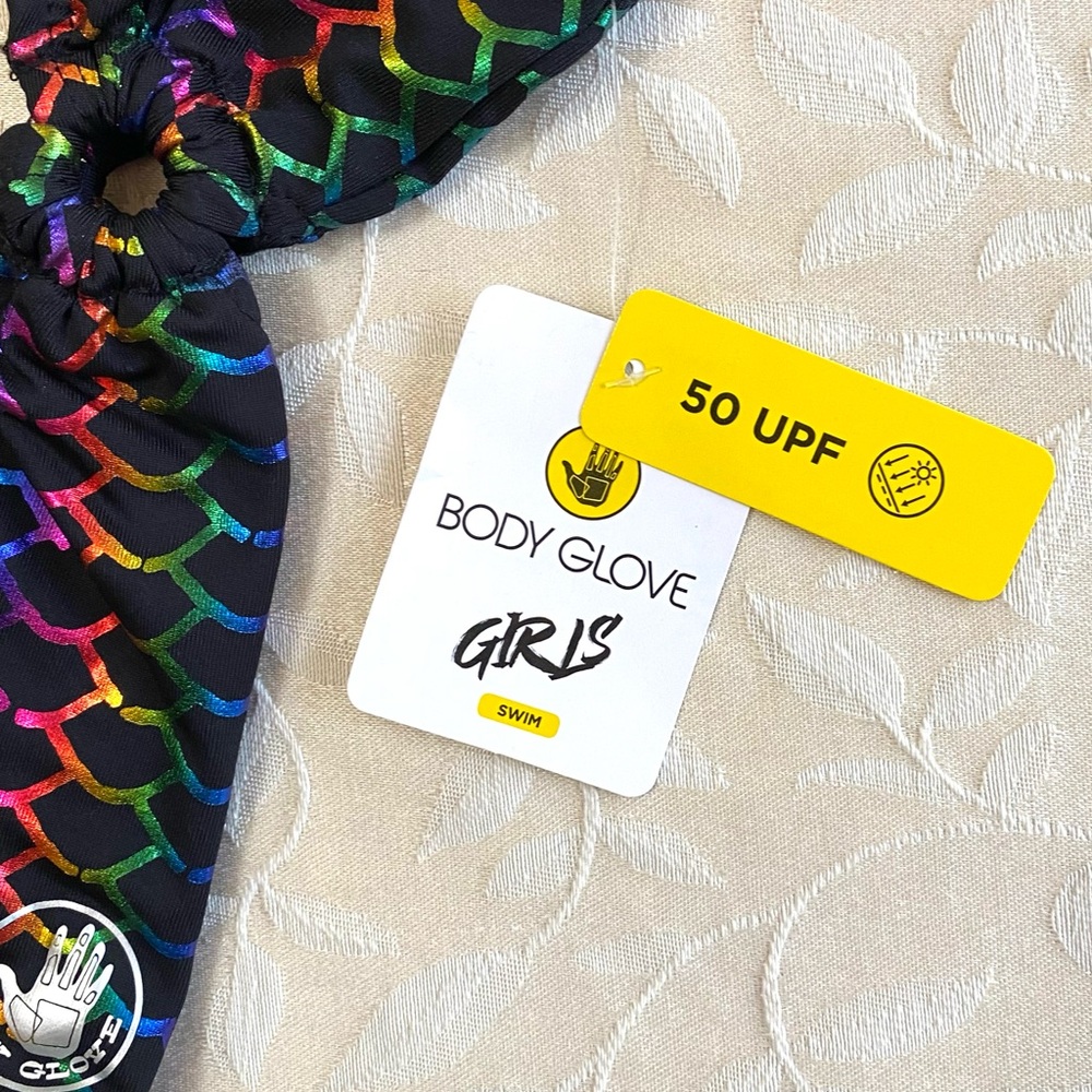 Body Glove Swimsuit Girls size 10 Rainbow Scale Cutout One-Piece Black Multi NWT - Picture 4 of 10